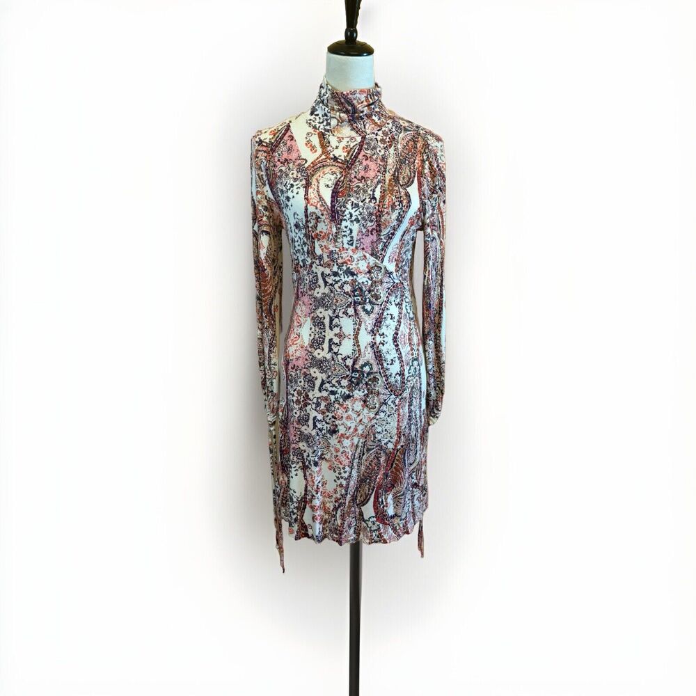 Free People Dress Small Petite Ivory Floral Midi Long Sleeve High Neck NWT